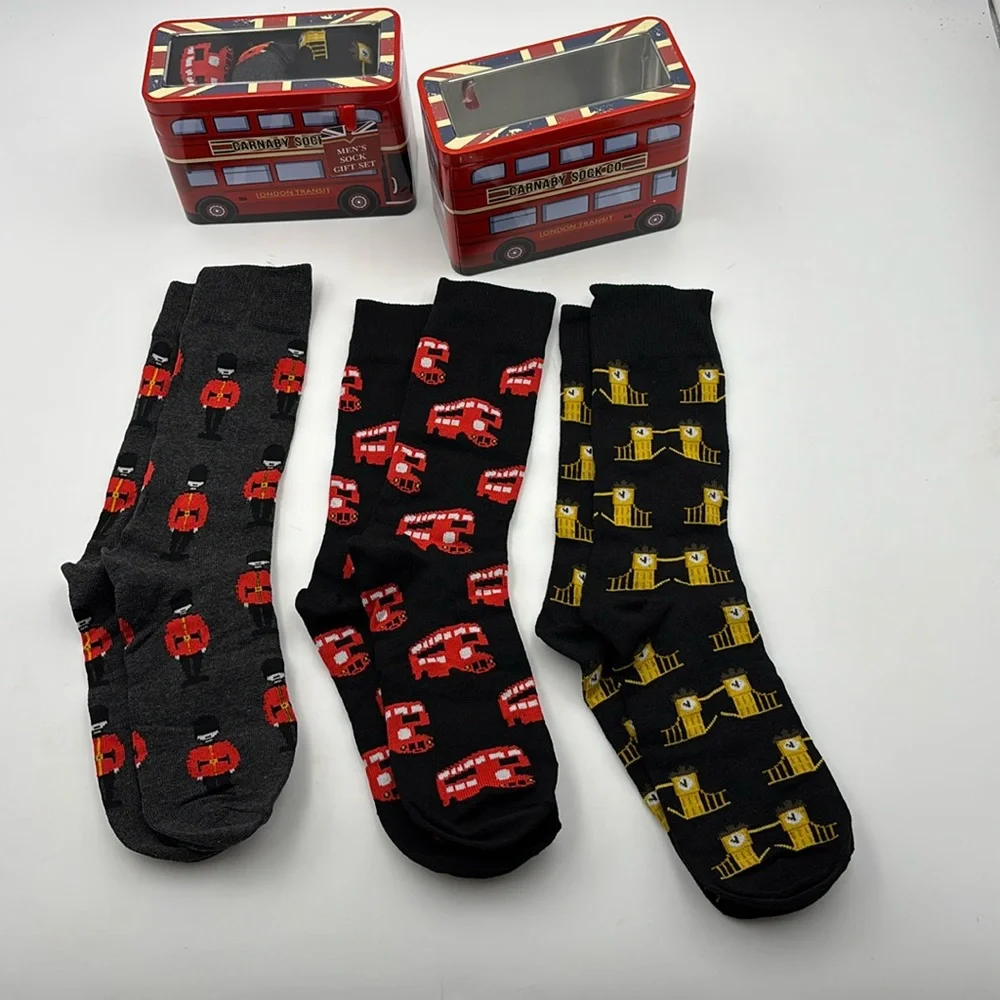 Carnaby Sock Co Metal London Transit Gift Box 6 Pair London Theme Crew Socks